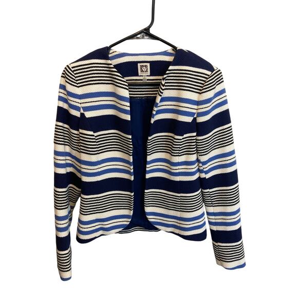 Anne Klein Long Sleeve Woven Open Striped Blazer Jacket Size 2 - Picture 1 of 10